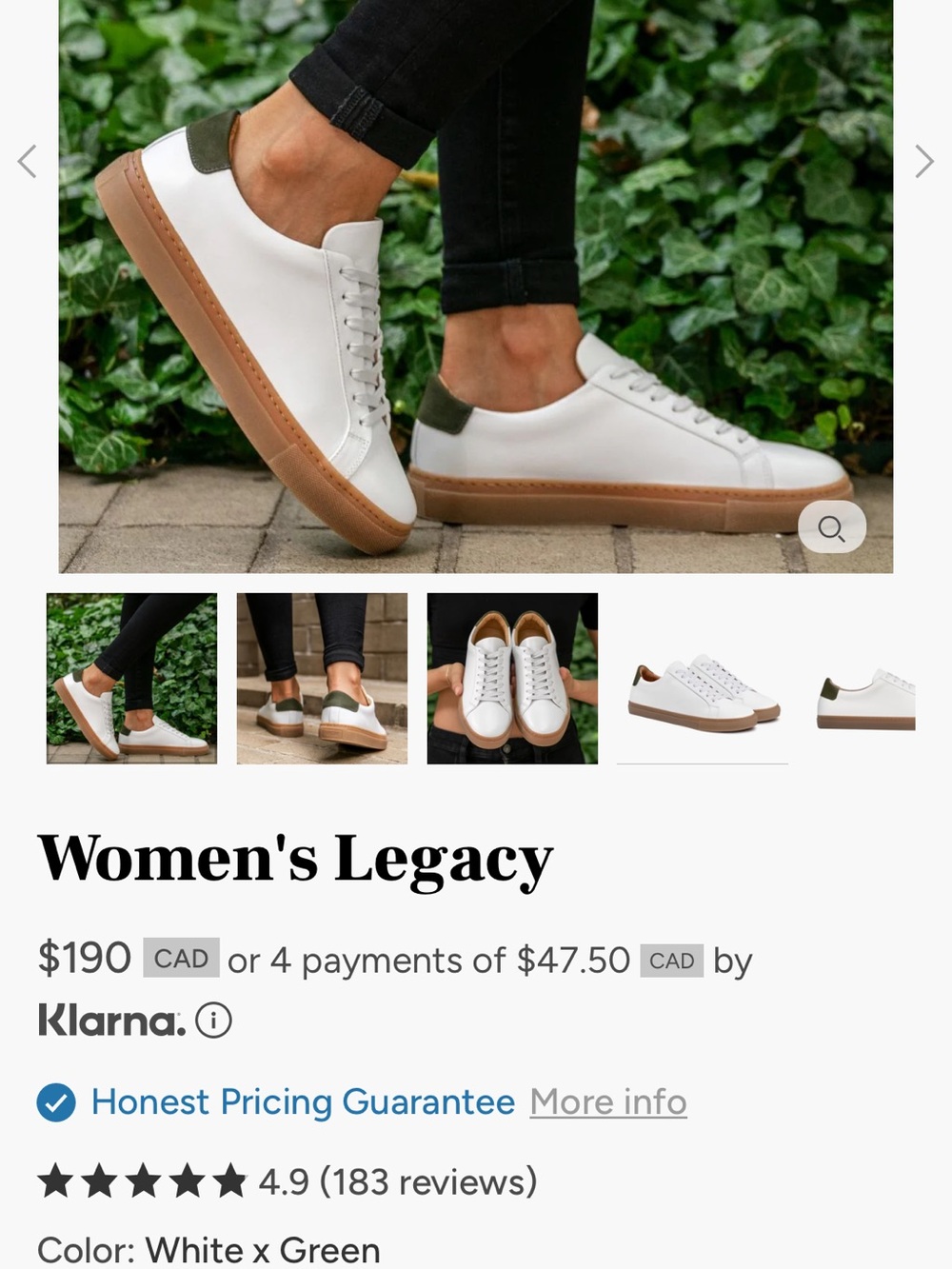 Thursday Boot Company Women's White Sneakers with Olive Heel Tab